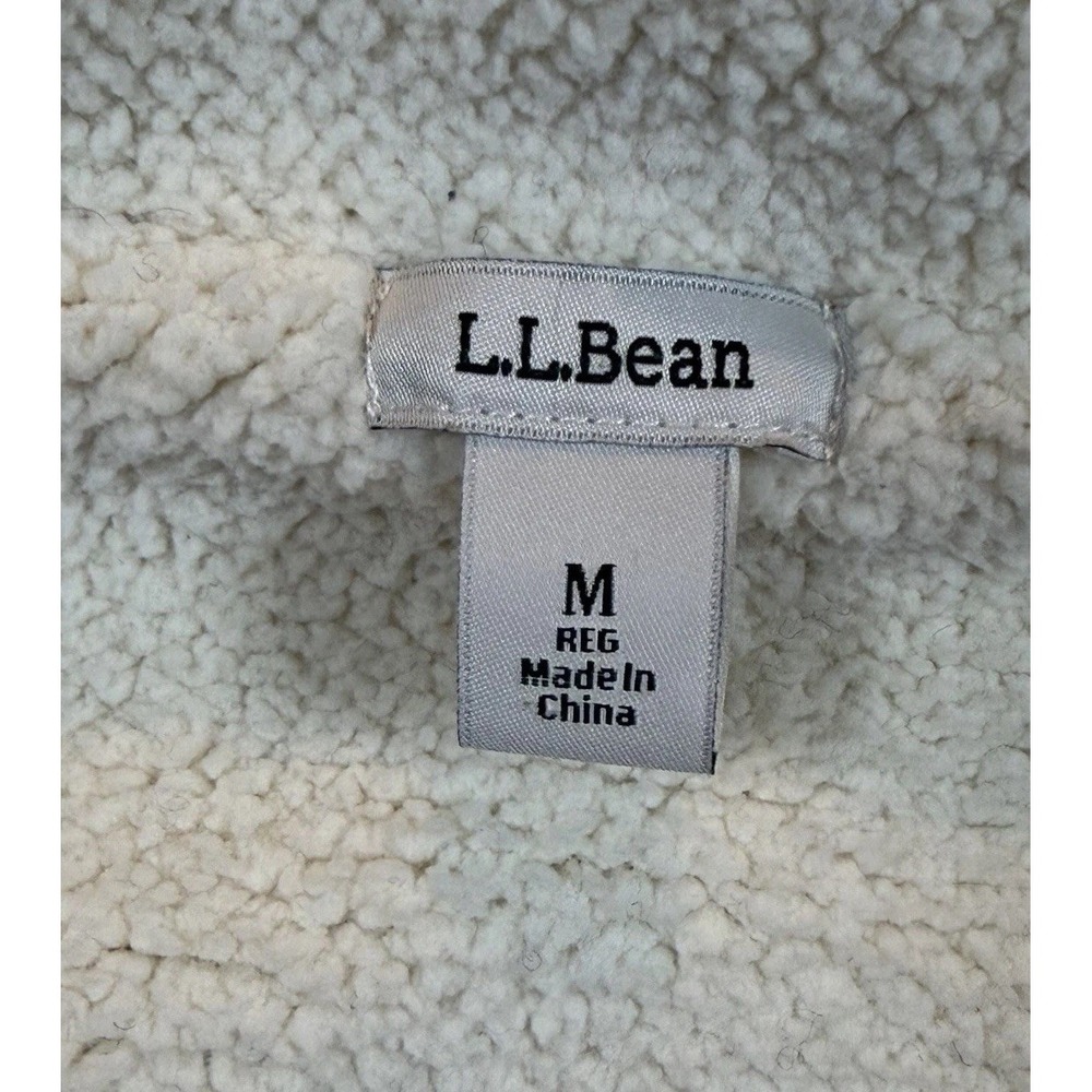 LL Bean Womens Ragg Wool Sherpa Lined Cardigan Jacket Size Medium Blue Cream - Picture 16 of 16